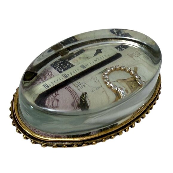 Glass Paperweight Retro Bird Collage Papers Papers Everywhere Rustic Farmhouse - Picture 6 of 8